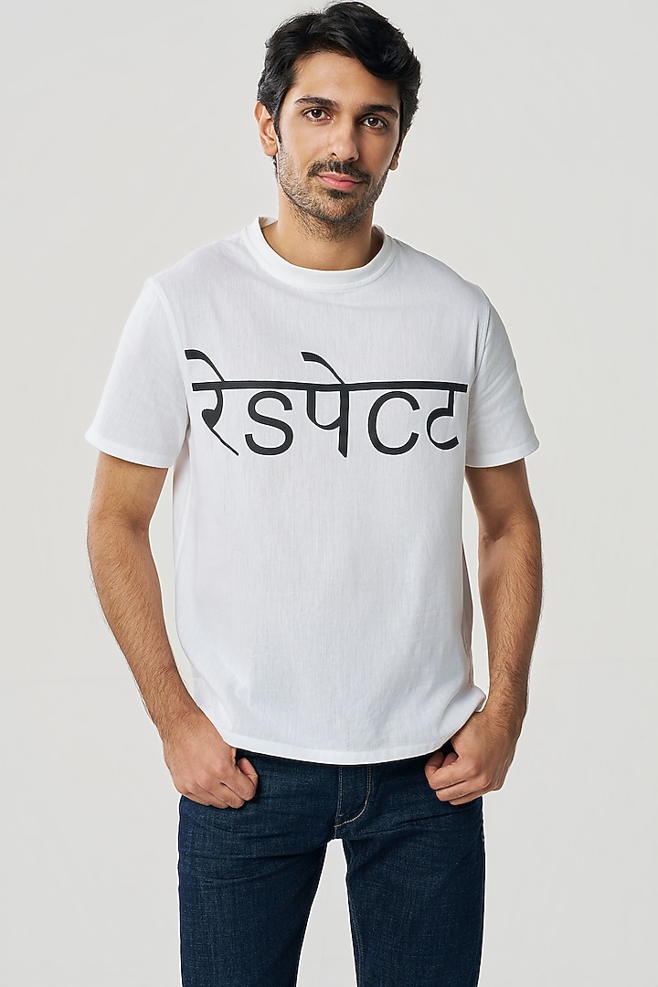 White Organic Khadi Cotton Printed T-Shirt by TERRA LUNA at Pernia's Pop Up Shop
