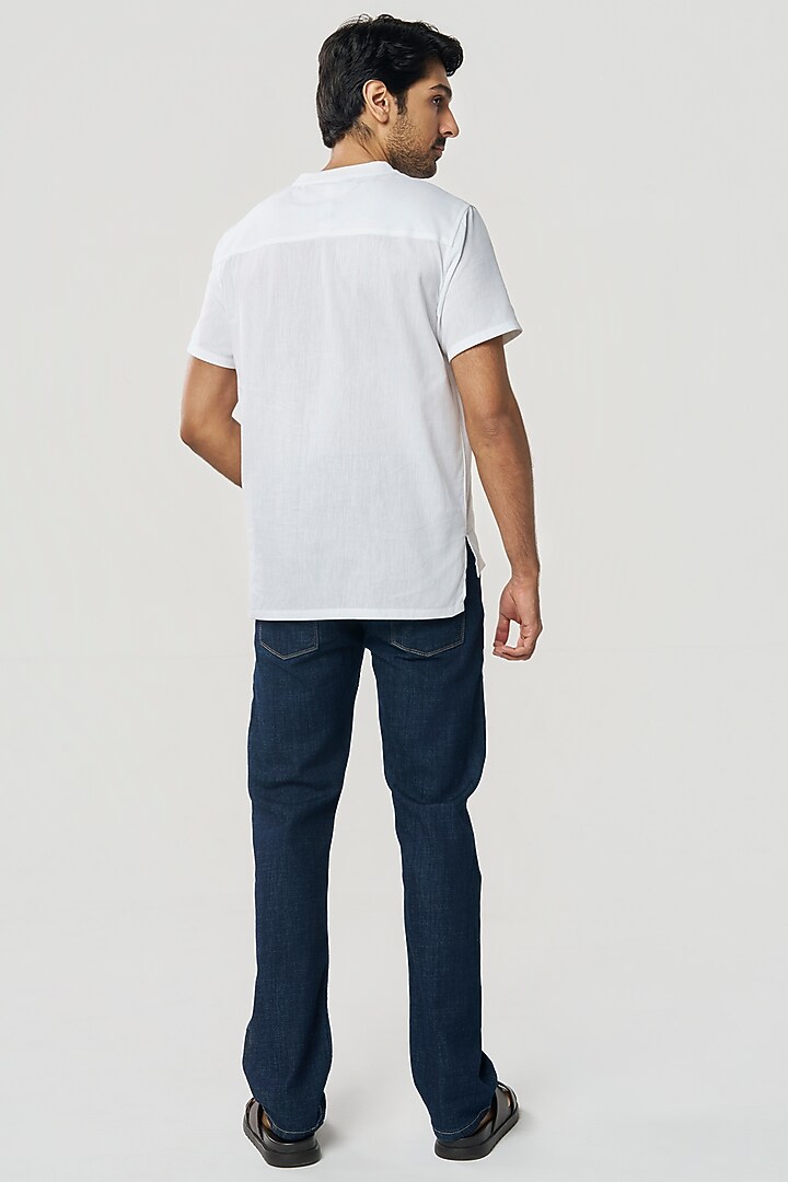 White Organic Khadi Cotton Printed T-Shirt by TERRA LUNA at Pernia's Pop Up Shop