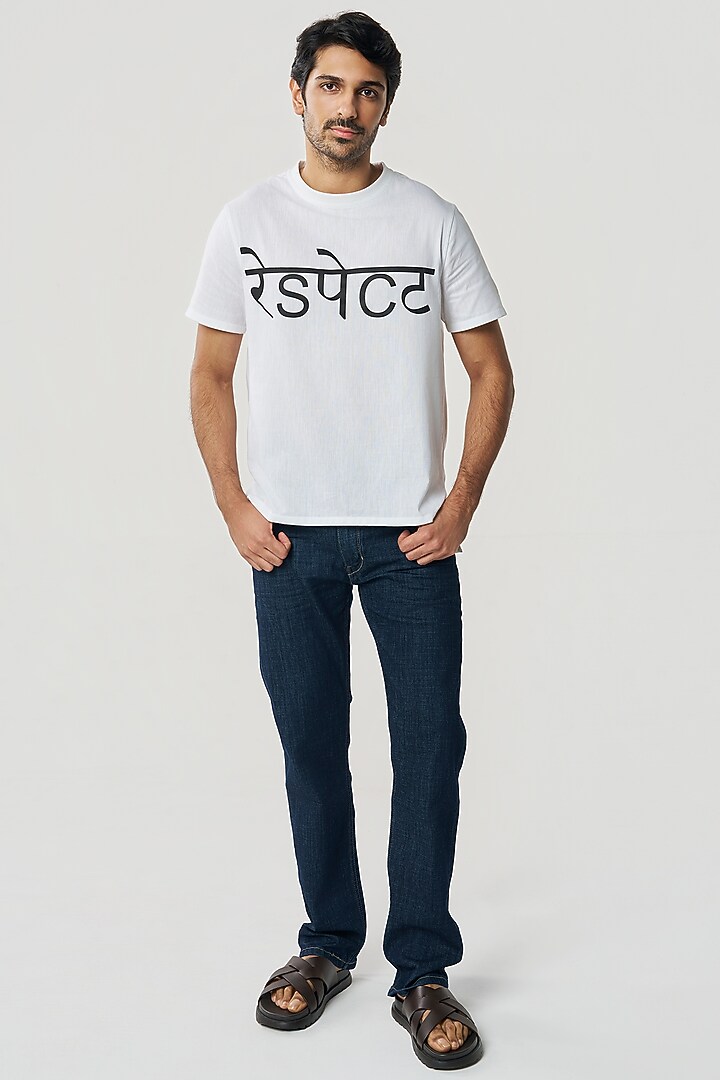 White Organic Khadi Cotton Printed T-Shirt by TERRA LUNA at Pernia's Pop Up Shop