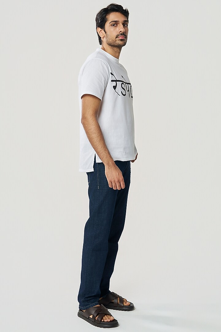 White Organic Khadi Cotton Printed T-Shirt by TERRA LUNA at Pernia's Pop Up Shop