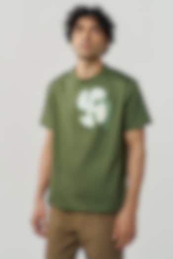 Green Organic Khadi Cotton Printed T-Shirt by TERRA LUNA at Pernia's Pop Up Shop