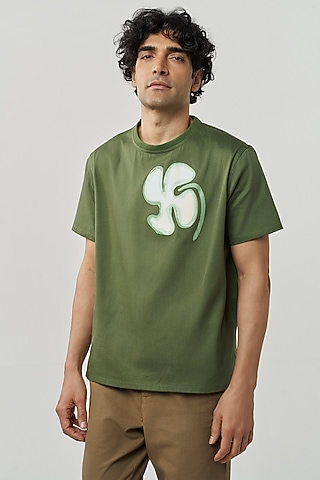 Green Organic Khadi Cotton Printed T-Shirt by TERRA LUNA