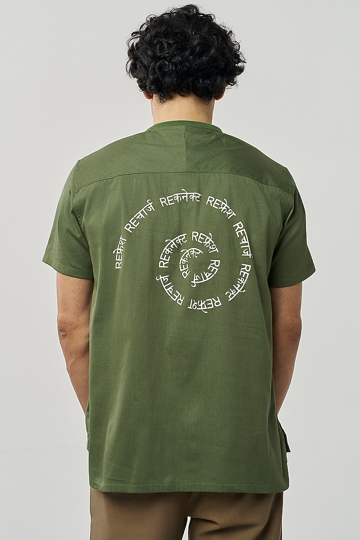 Green Organic Khadi Cotton Printed T-Shirt by TERRA LUNA at Pernia's Pop Up Shop