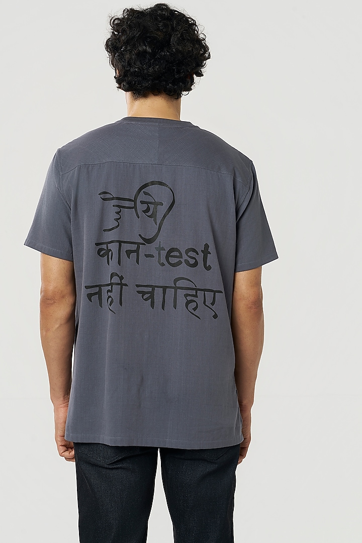 Charcoal Organic Khadi Cotton Printed T-Shirt by TERRA LUNA at Pernia's Pop Up Shop