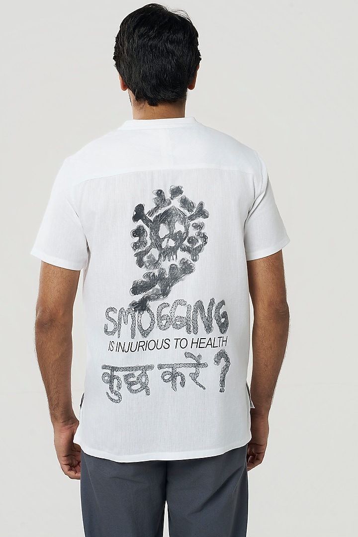 White Organic Khadi Cotton Printed T-Shirt by TERRA LUNA at Pernia's Pop Up Shop