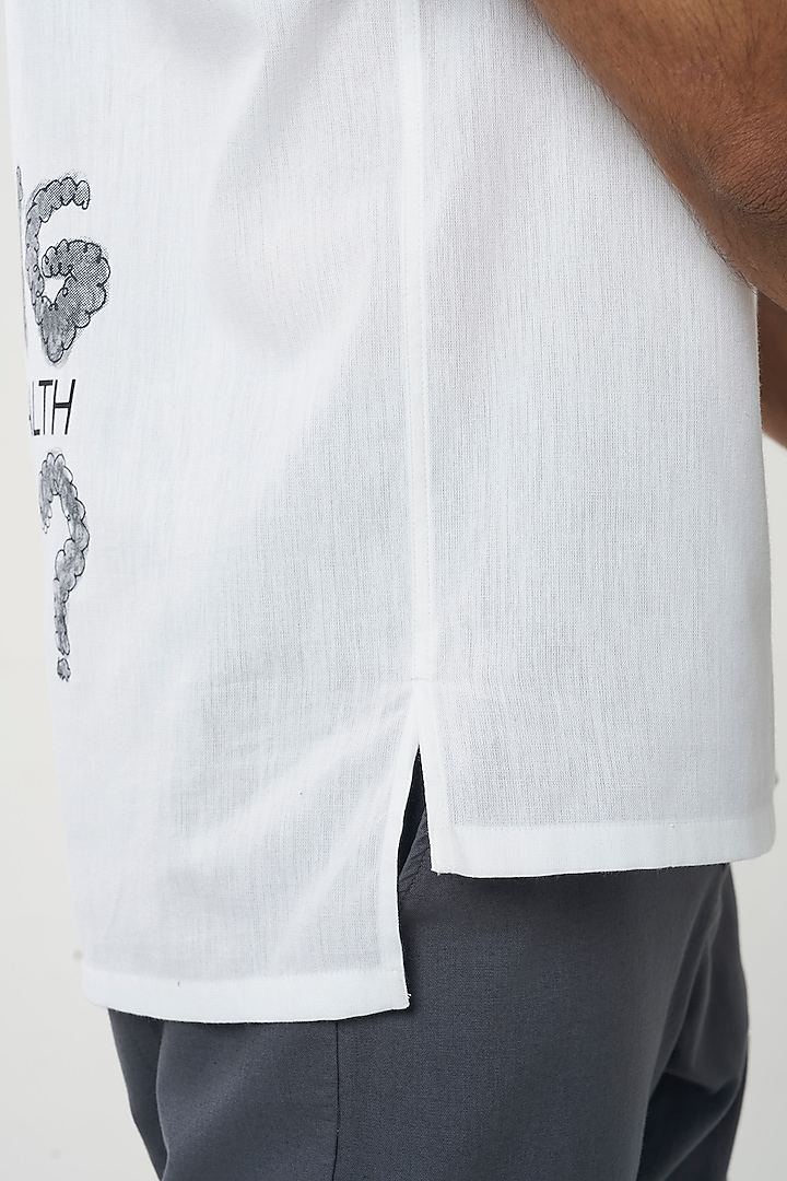White Organic Khadi Cotton Printed T-Shirt by TERRA LUNA at Pernia's Pop Up Shop