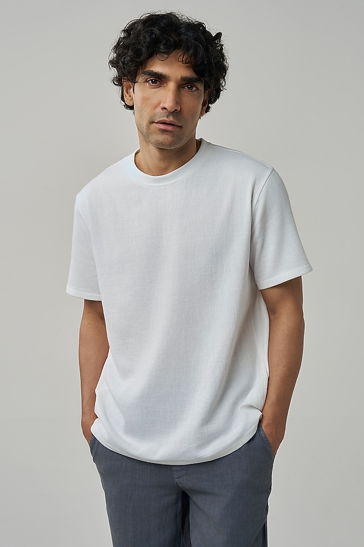 White Organic Khadi Cotton T-Shirt by TERRA LUNA at Pernia's Pop Up Shop