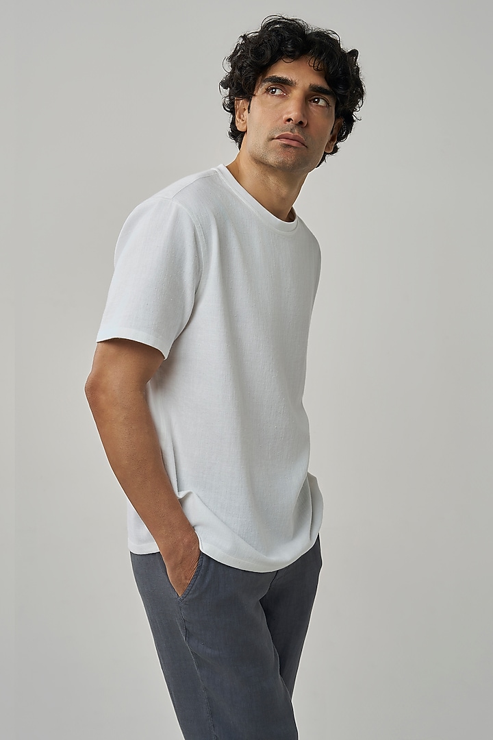 White Organic Khadi Cotton T-Shirt by TERRA LUNA at Pernia's Pop Up Shop