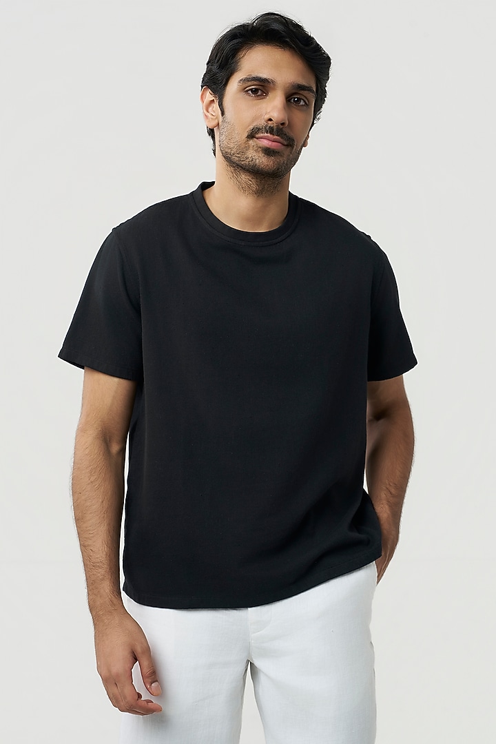 Black Organic Khadi Cotton T-Shirt by TERRA LUNA at Pernia's Pop Up Shop