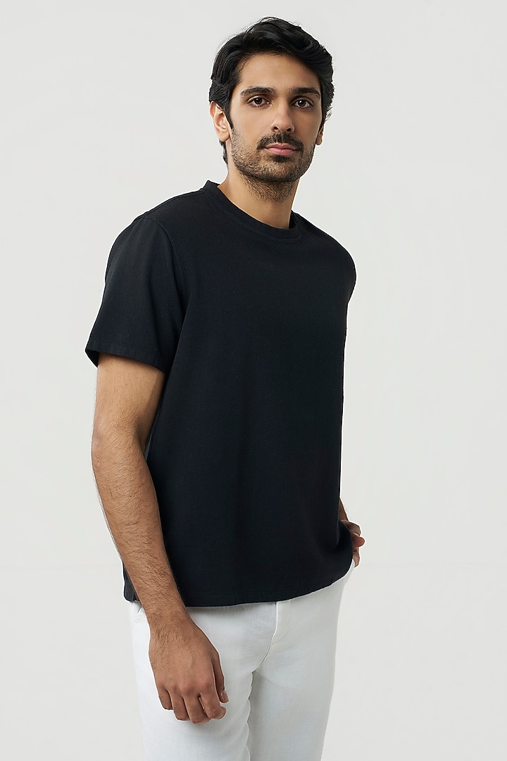 Black Organic Khadi Cotton T-Shirt by TERRA LUNA at Pernia's Pop Up Shop