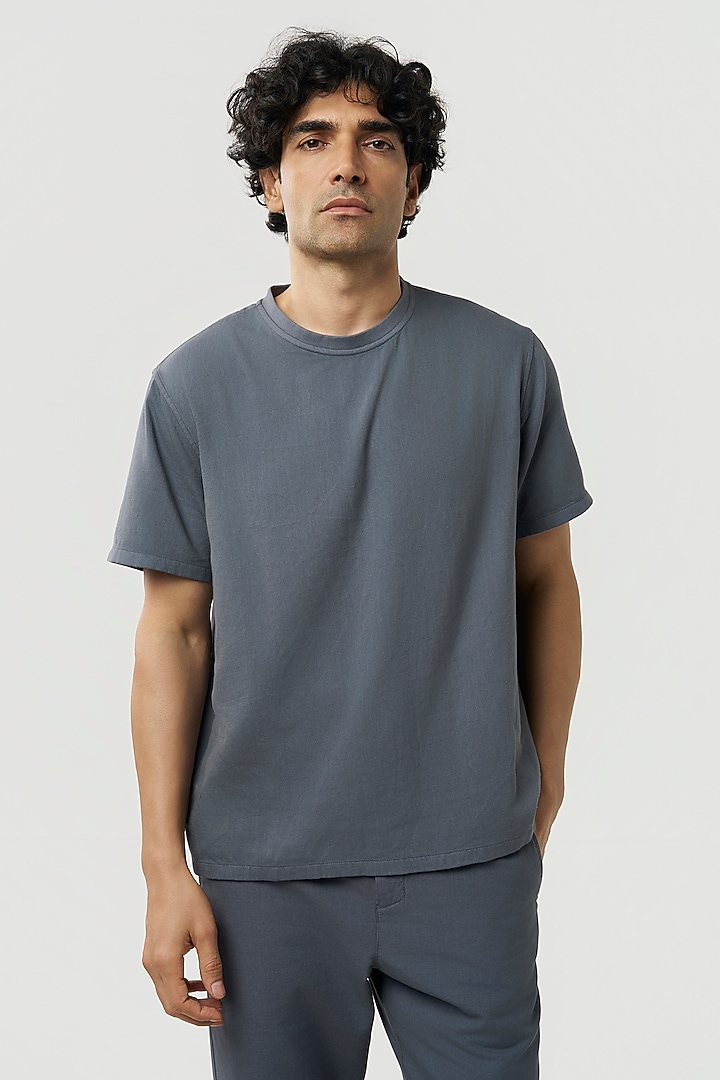 Grey Organic Khadi Cotton T-Shirt by TERRA LUNA at Pernia's Pop Up Shop