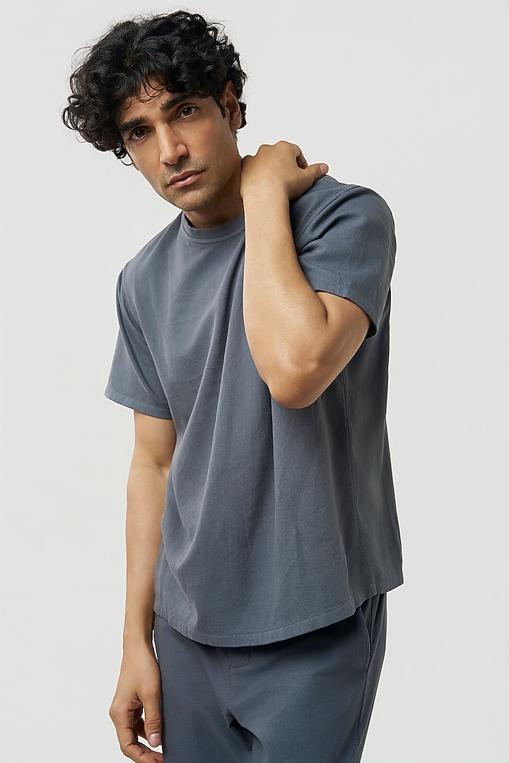 Grey Organic Khadi Cotton T-Shirt by TERRA LUNA at Pernia's Pop Up Shop