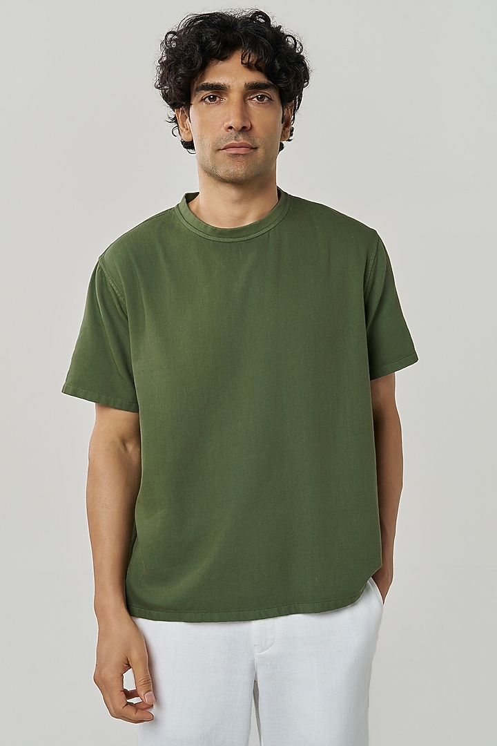 Cactus Green Organic Khadi Cotton T-Shirt by TERRA LUNA at Pernia's Pop Up Shop