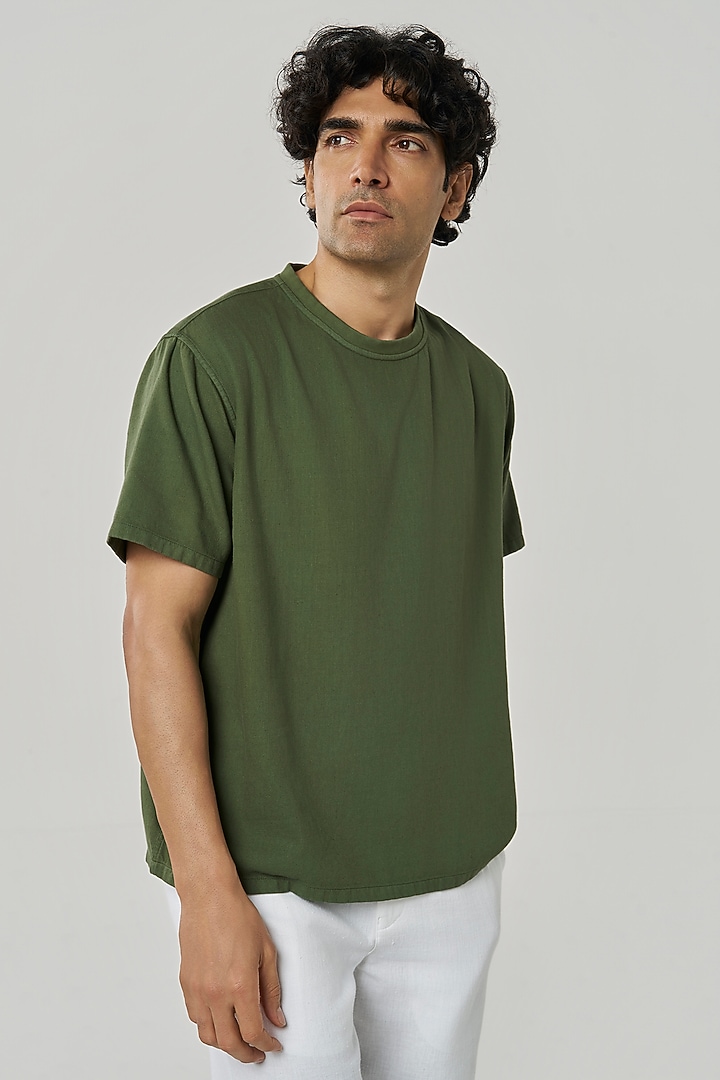 Cactus Green Organic Khadi Cotton T-Shirt by TERRA LUNA at Pernia's Pop Up Shop
