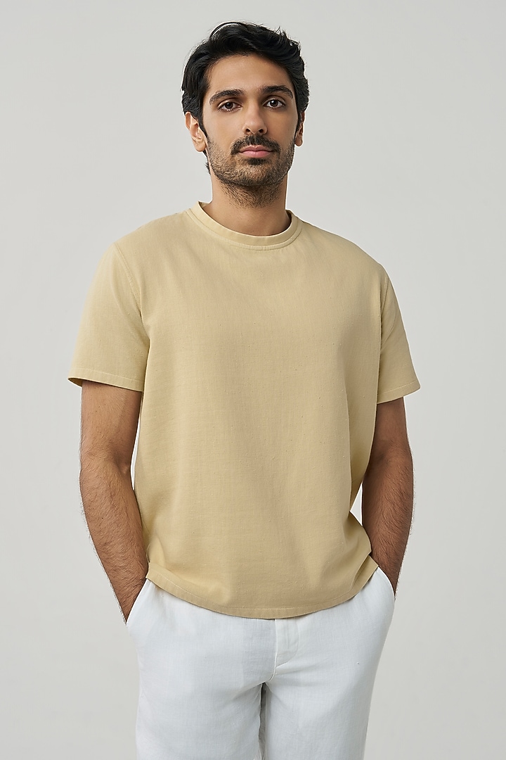 Beige Organic Khadi Cotton T-Shirt by TERRA LUNA at Pernia's Pop Up Shop