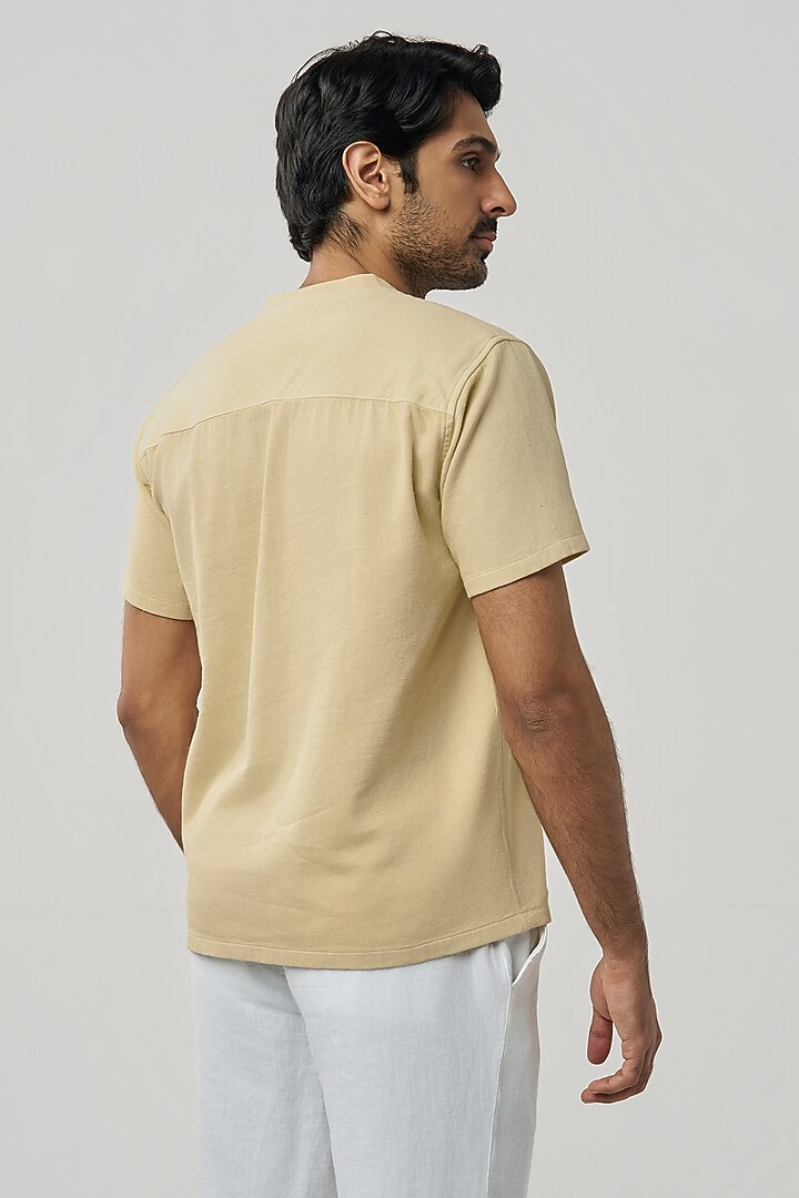 Beige Organic Khadi Cotton T-Shirt by TERRA LUNA at Pernia's Pop Up Shop