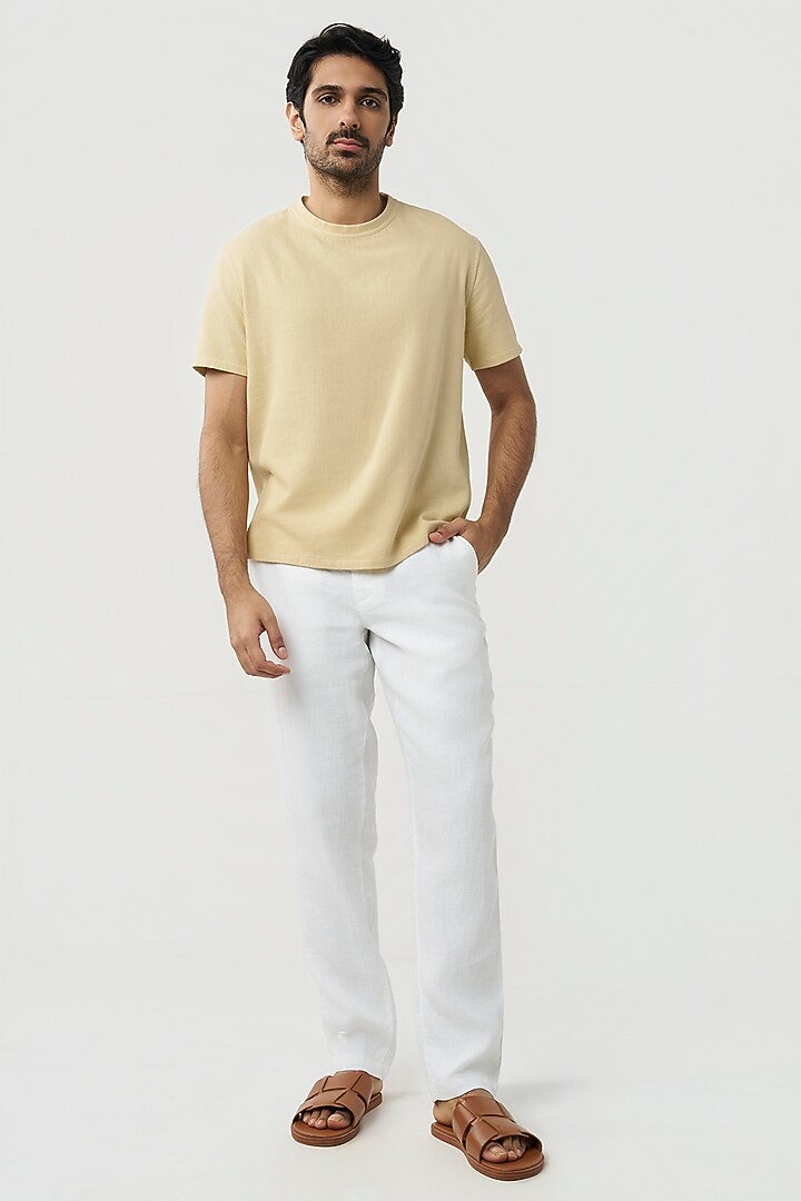 Beige Organic Khadi Cotton T-Shirt by TERRA LUNA at Pernia's Pop Up Shop