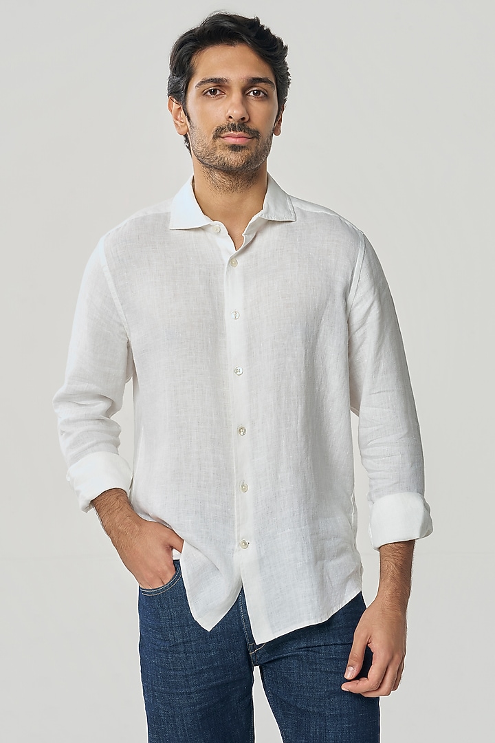 White Linen Party Wear Shirt by TERRA LUNA at Pernia's Pop Up Shop