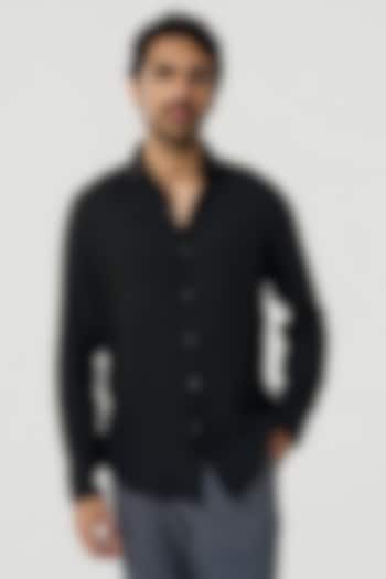 Black Linen Party Wear Shirt by TERRA LUNA at Pernia's Pop Up Shop