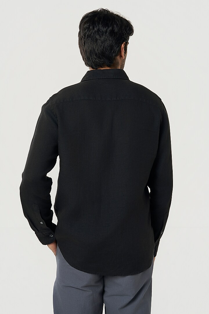 Black Linen Party Wear Shirt by TERRA LUNA at Pernia's Pop Up Shop