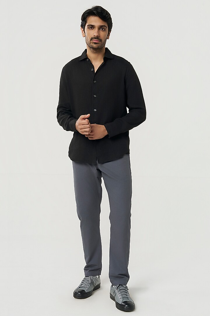 Black Linen Party Wear Shirt by TERRA LUNA at Pernia's Pop Up Shop