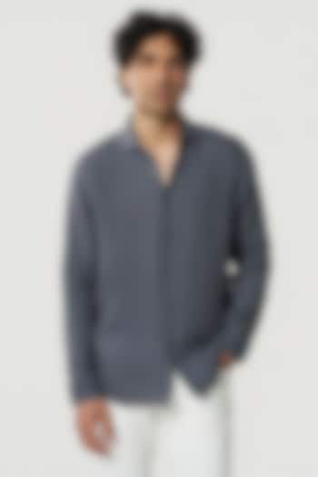 Smoke Grey Linen Party Wear Shirt by TERRA LUNA at Pernia's Pop Up Shop