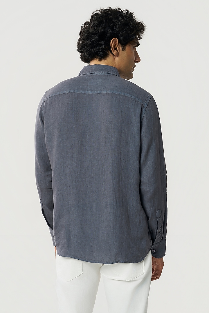 Smoke Grey Linen Party Wear Shirt by TERRA LUNA at Pernia's Pop Up Shop