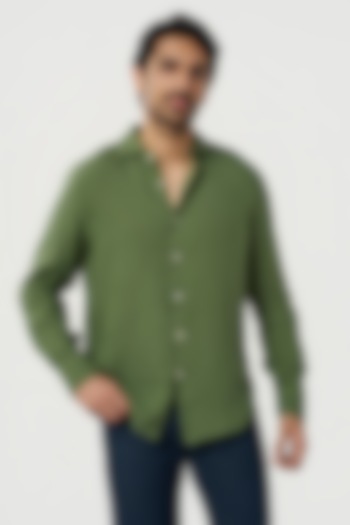 Cactus Green Linen Party Wear Shirt by TERRA LUNA at Pernia's Pop Up Shop