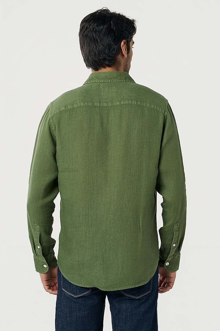 Cactus Green Linen Party Wear Shirt by TERRA LUNA at Pernia's Pop Up Shop