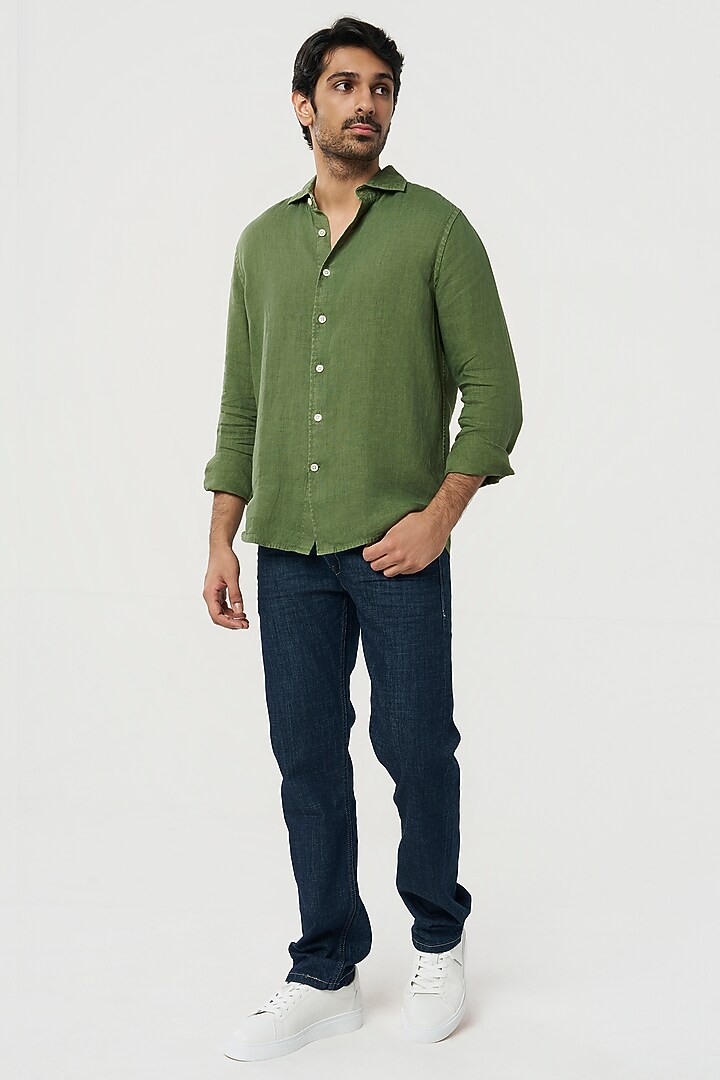 Cactus Green Linen Party Wear Shirt by TERRA LUNA at Pernia's Pop Up Shop