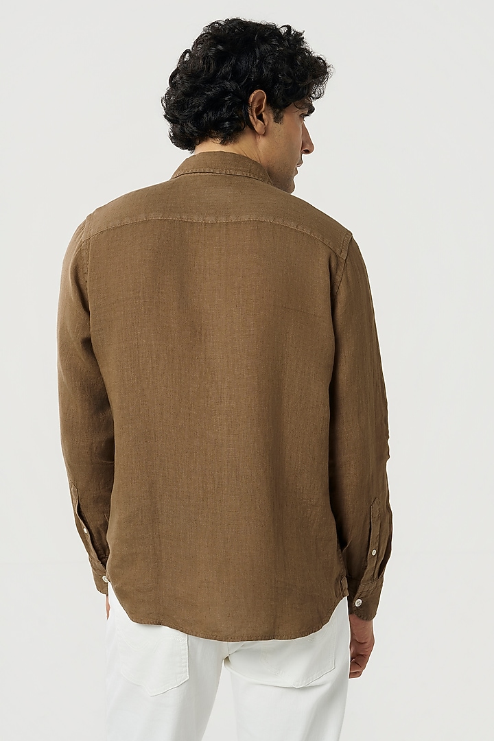 Sand-Colored Linen Party Wear Shirt by TERRA LUNA at Pernia's Pop Up Shop