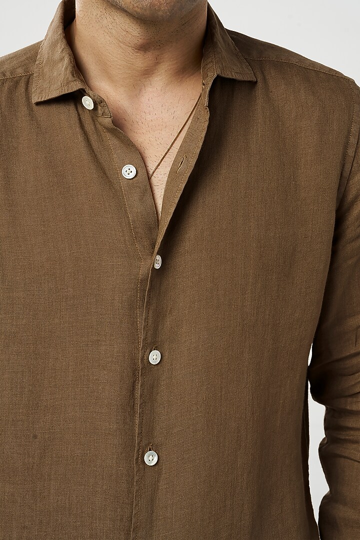 Sand-Colored Linen Party Wear Shirt by TERRA LUNA at Pernia's Pop Up Shop