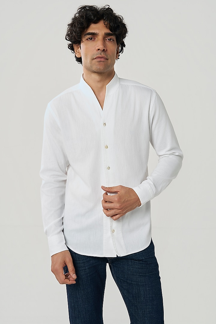 White Linen Party Wear Shirt by TERRA LUNA at Pernia's Pop Up Shop