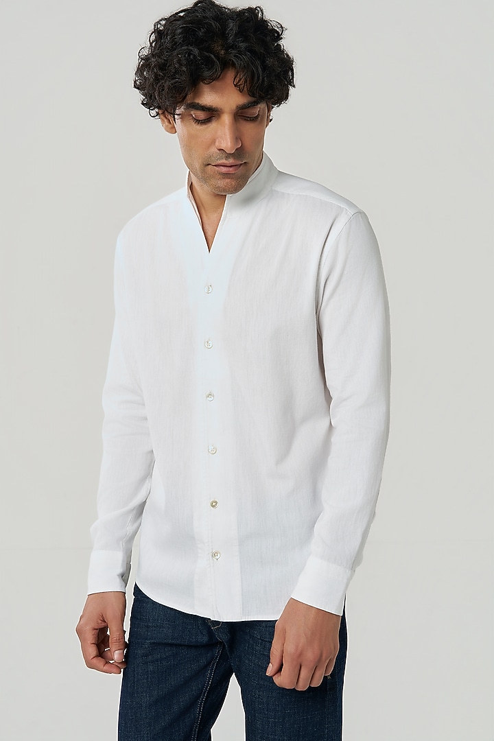 White Linen Party Wear Shirt by TERRA LUNA at Pernia's Pop Up Shop