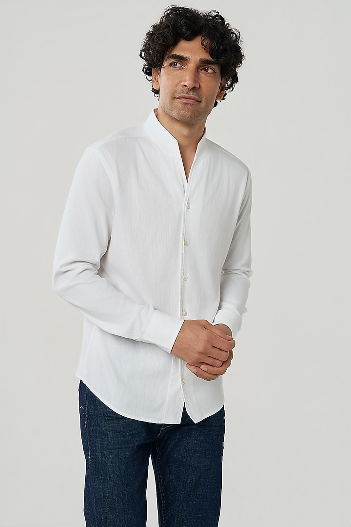 White Linen Party Wear Shirt by TERRA LUNA at Pernia's Pop Up Shop