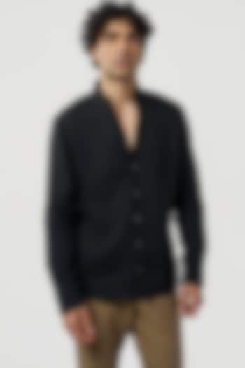 Black Linen Party Wear Shirt by TERRA LUNA at Pernia's Pop Up Shop