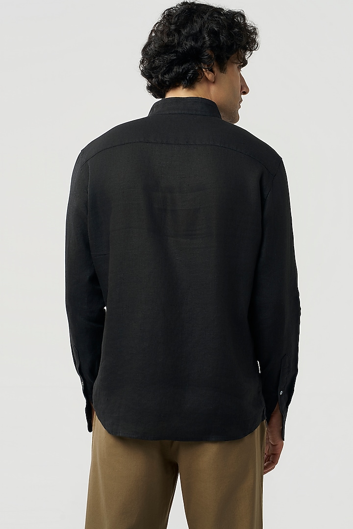 Black Linen Party Wear Shirt by TERRA LUNA at Pernia's Pop Up Shop