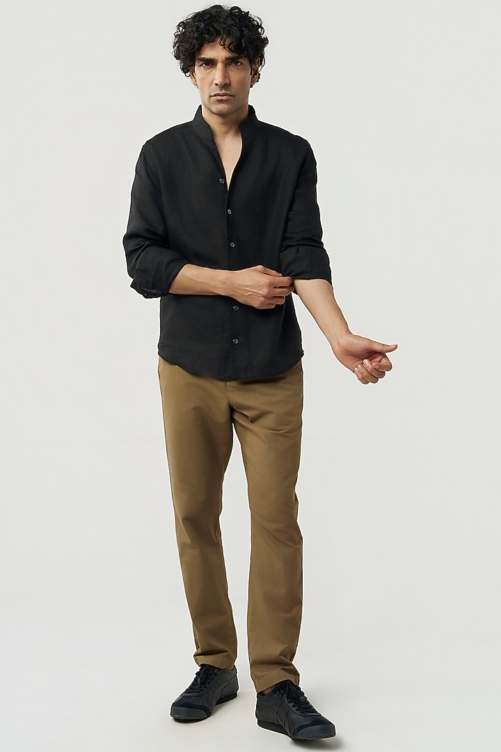 Black Linen Party Wear Shirt by TERRA LUNA at Pernia's Pop Up Shop