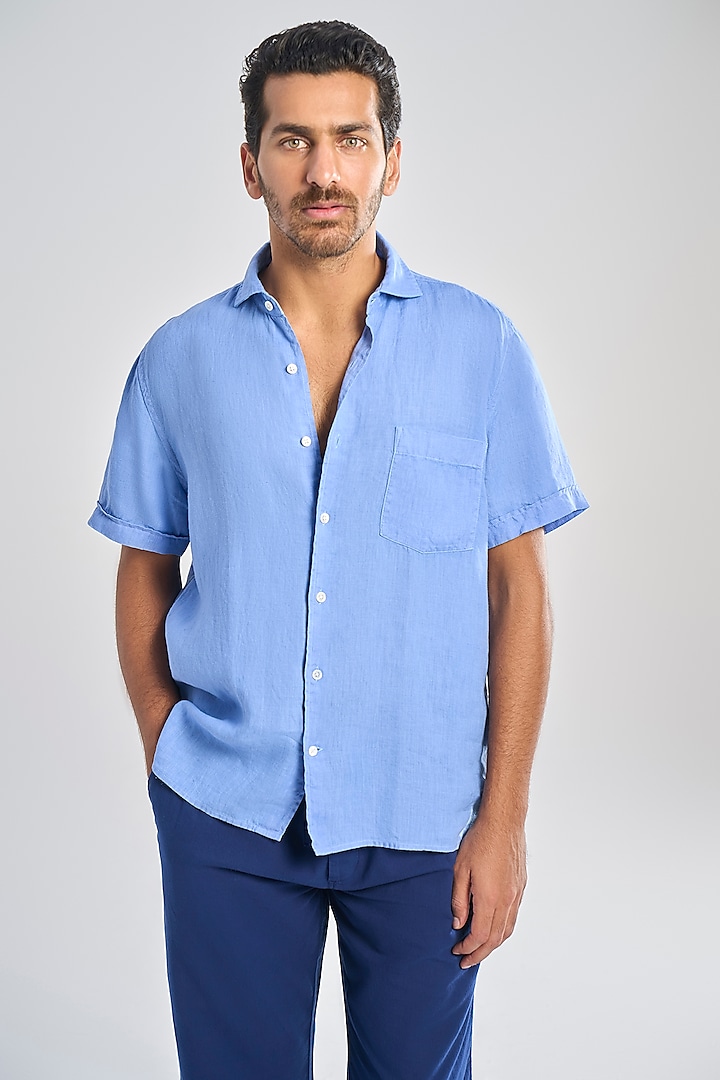 Sky Blue Linen Shirt by TERRA LUNA at Pernia's Pop Up Shop