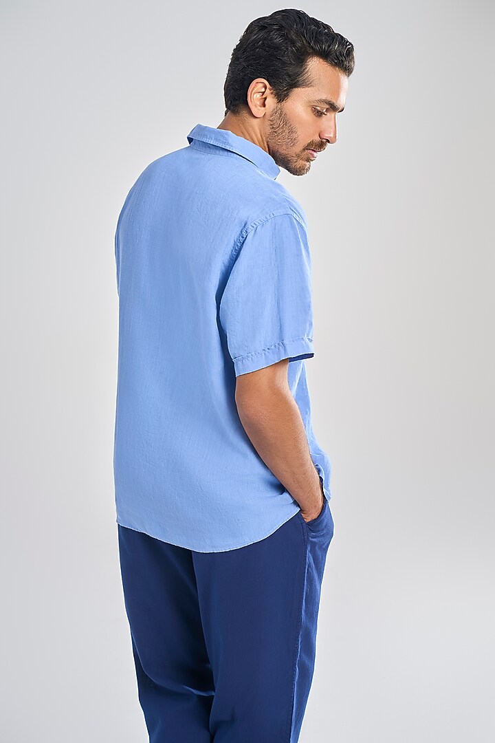 Sky Blue Linen Summer Shirt by TERRA LUNA at Pernia's Pop Up Shop