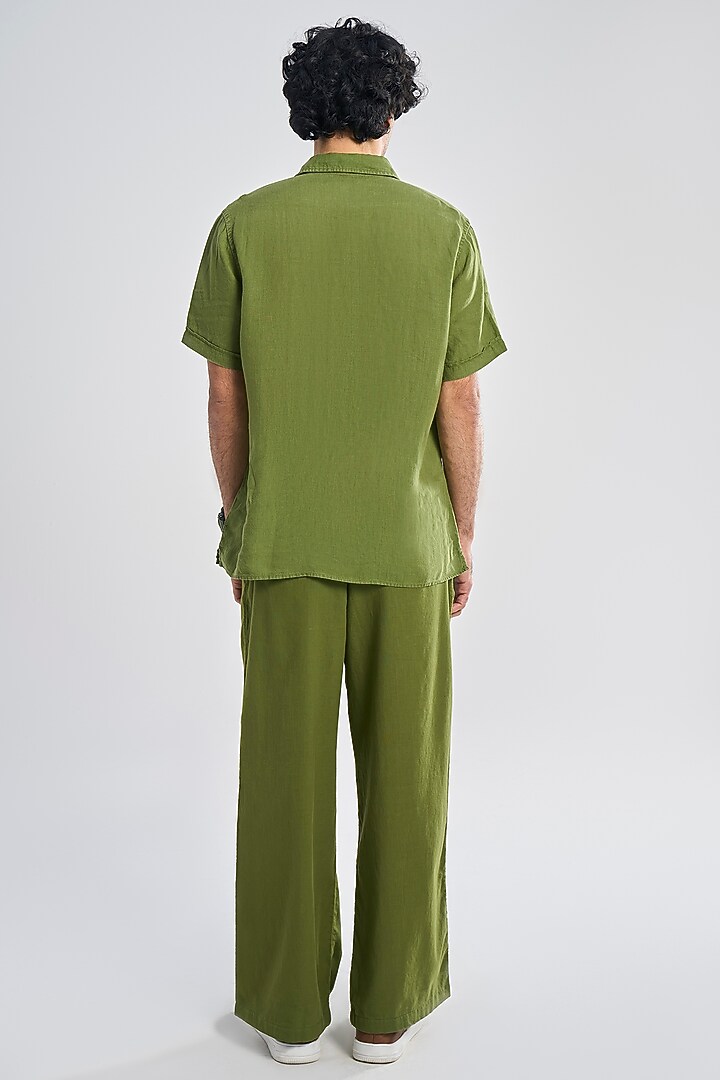 Olive Green Linen Summer Shirt by TERRA LUNA at Pernia's Pop Up Shop
