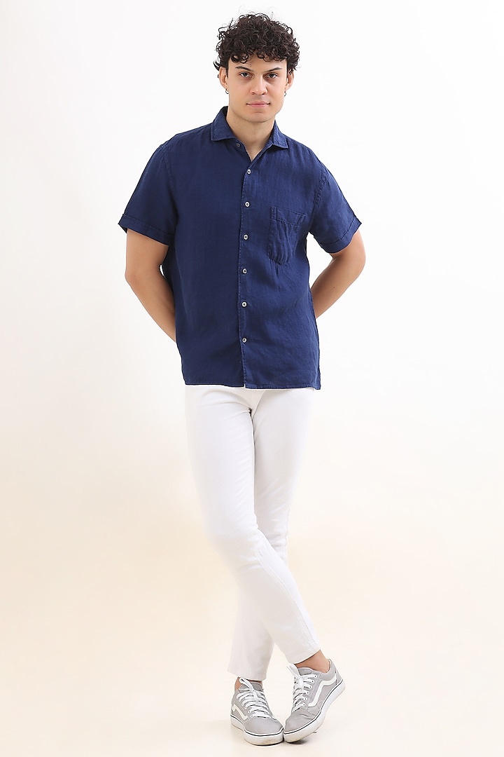 Blue Linen Shirt by TERRA LUNA at Pernia's Pop Up Shop