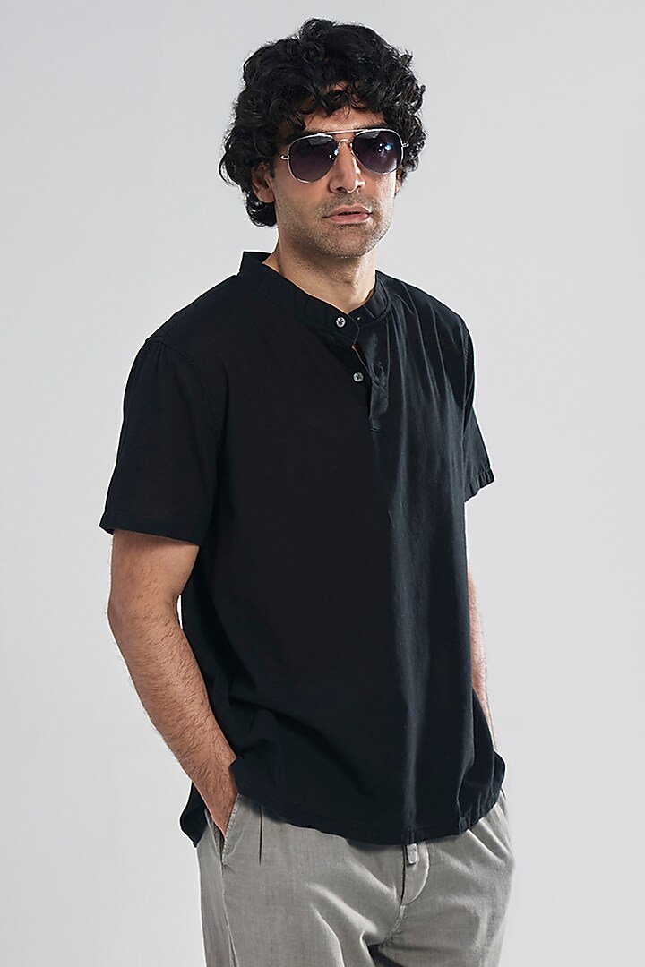 Black Organic Khadi Cotton T-Shirt by TERRA LUNA at Pernia's Pop Up Shop