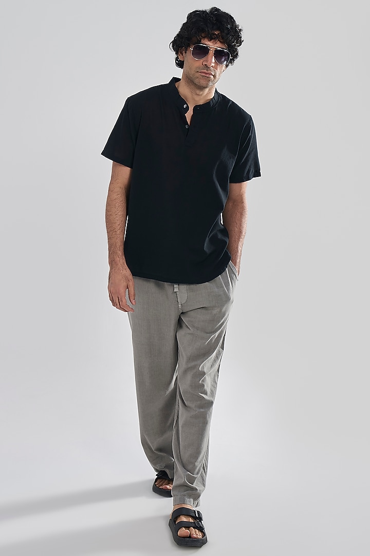 Black Organic Khadi Cotton T-Shirt by TERRA LUNA at Pernia's Pop Up Shop