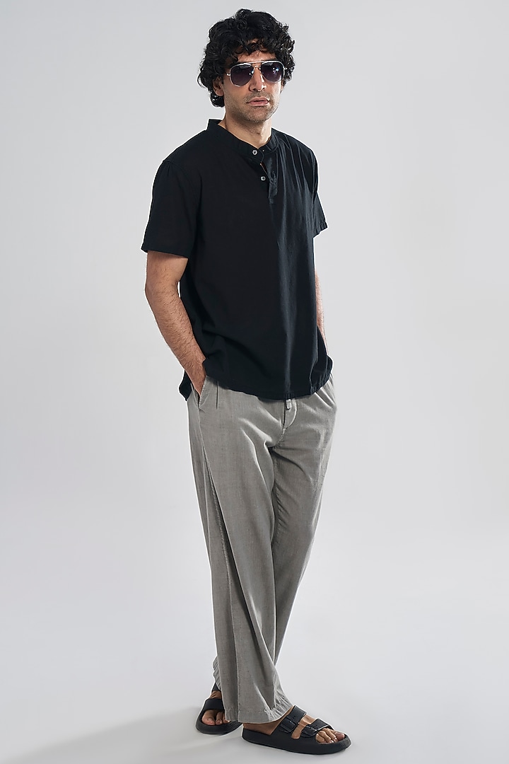 Black Organic Khadi Cotton T-Shirt by TERRA LUNA at Pernia's Pop Up Shop