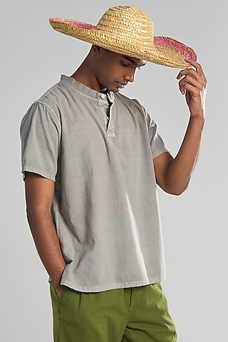 Charcoal Grey Organic Khadi Cotton T-Shirt by TERRA LUNA