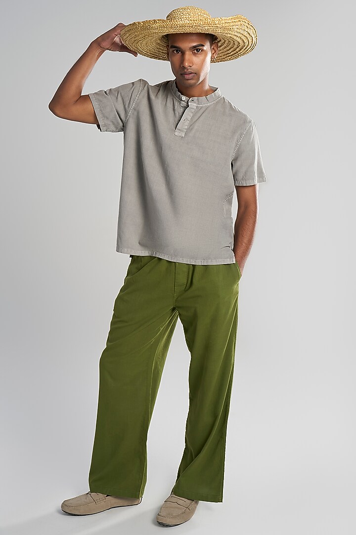 Charcoal Grey Organic Khadi Cotton T-Shirt by TERRA LUNA at Pernia's Pop Up Shop