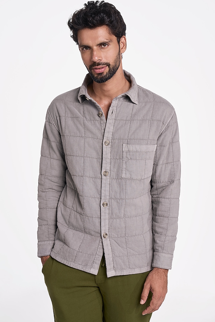 Charcoal Organic Khadi Cotton Shirt by TERRA LUNA at Pernia's Pop Up Shop