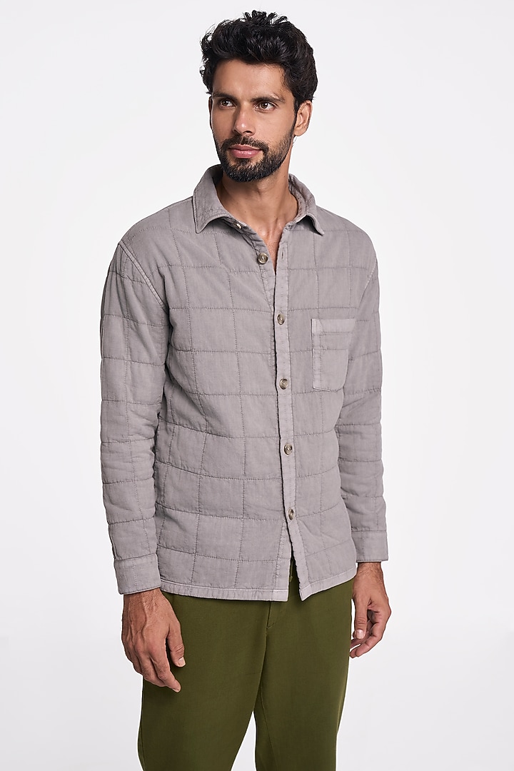 Charcoal Organic Khadi Cotton Party Wear Shirt by TERRA LUNA at Pernia's Pop Up Shop