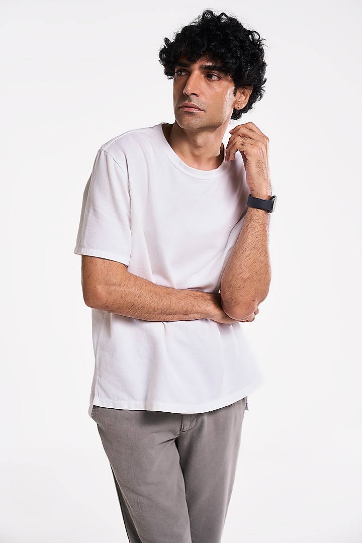 Denim White Organic Khadi Cotton T-Shirt by TERRA LUNA at Pernia's Pop Up Shop